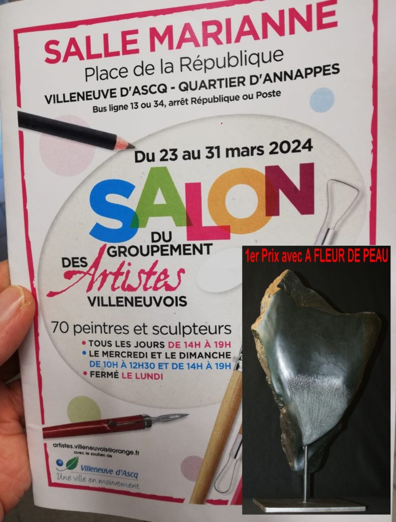 1er prix reçu par René Kubiak le 22 mars 2024 pour la sculpture A FLEUR DE PEAU